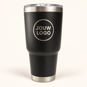 Thermosbeker 750 ml in zwart met zilverkleurig voorbeeldlogo