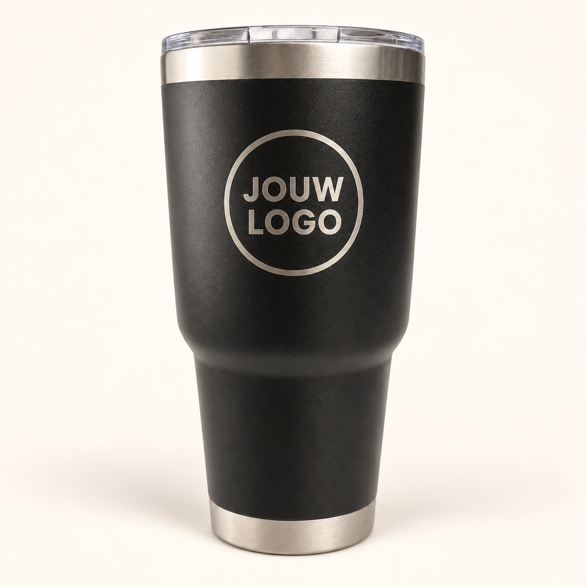 Thermosbeker 750 ml in zwart met zilverkleurig voorbeeldlogo