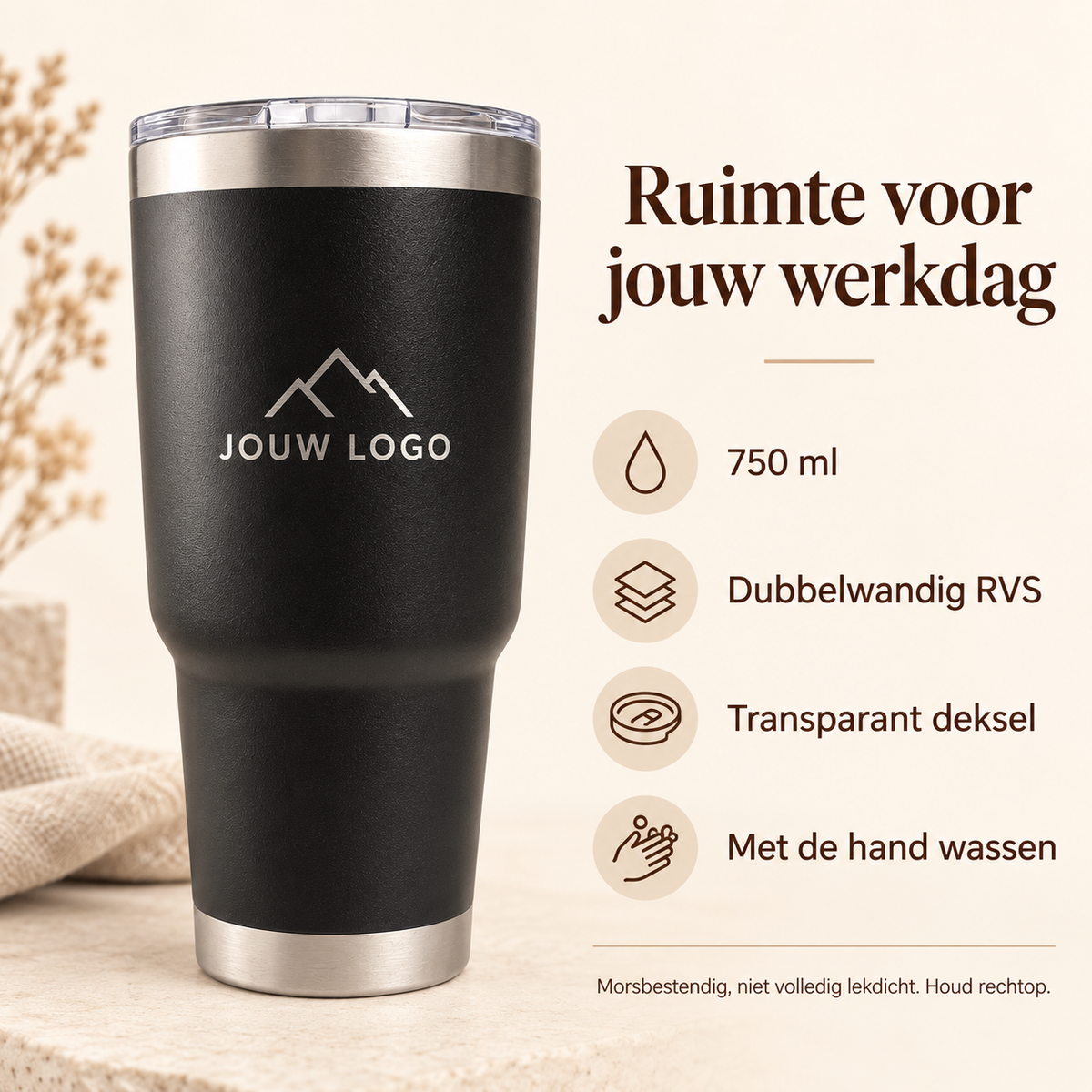 750 ml dubbelwandig RVS, transparant deksel en onderhoud